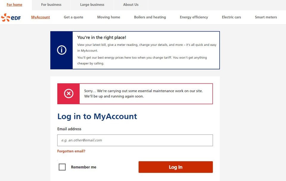 Customers have reported issues logging onto EDF's website to take a meter reading