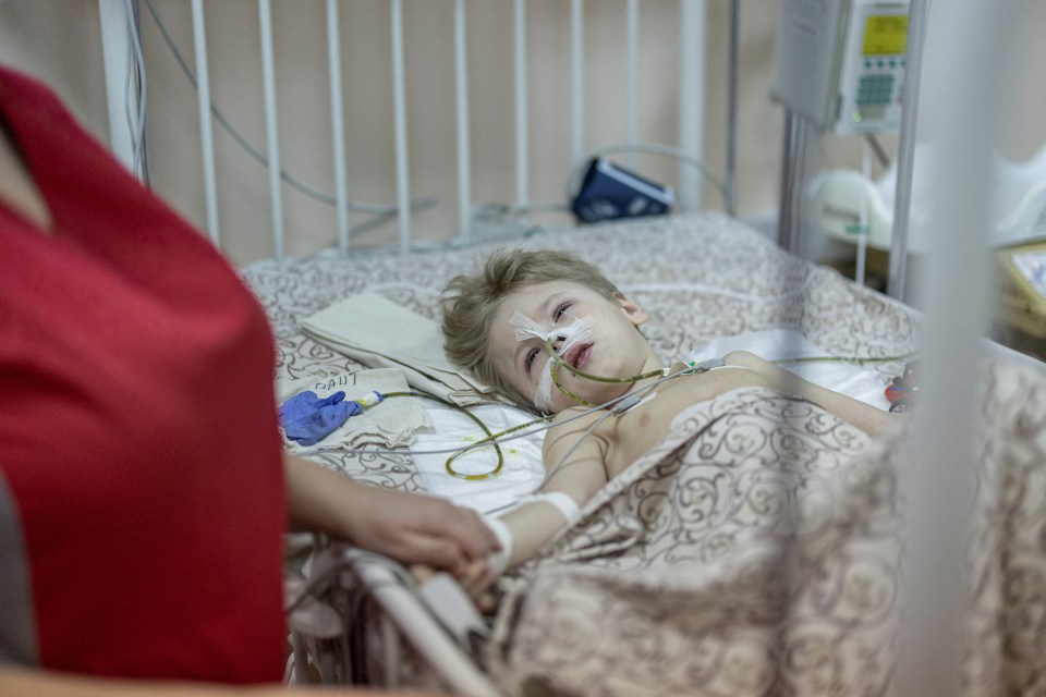 Dima, a three-year-old boy, was wounded during shelling of Mariupol by Russian forces