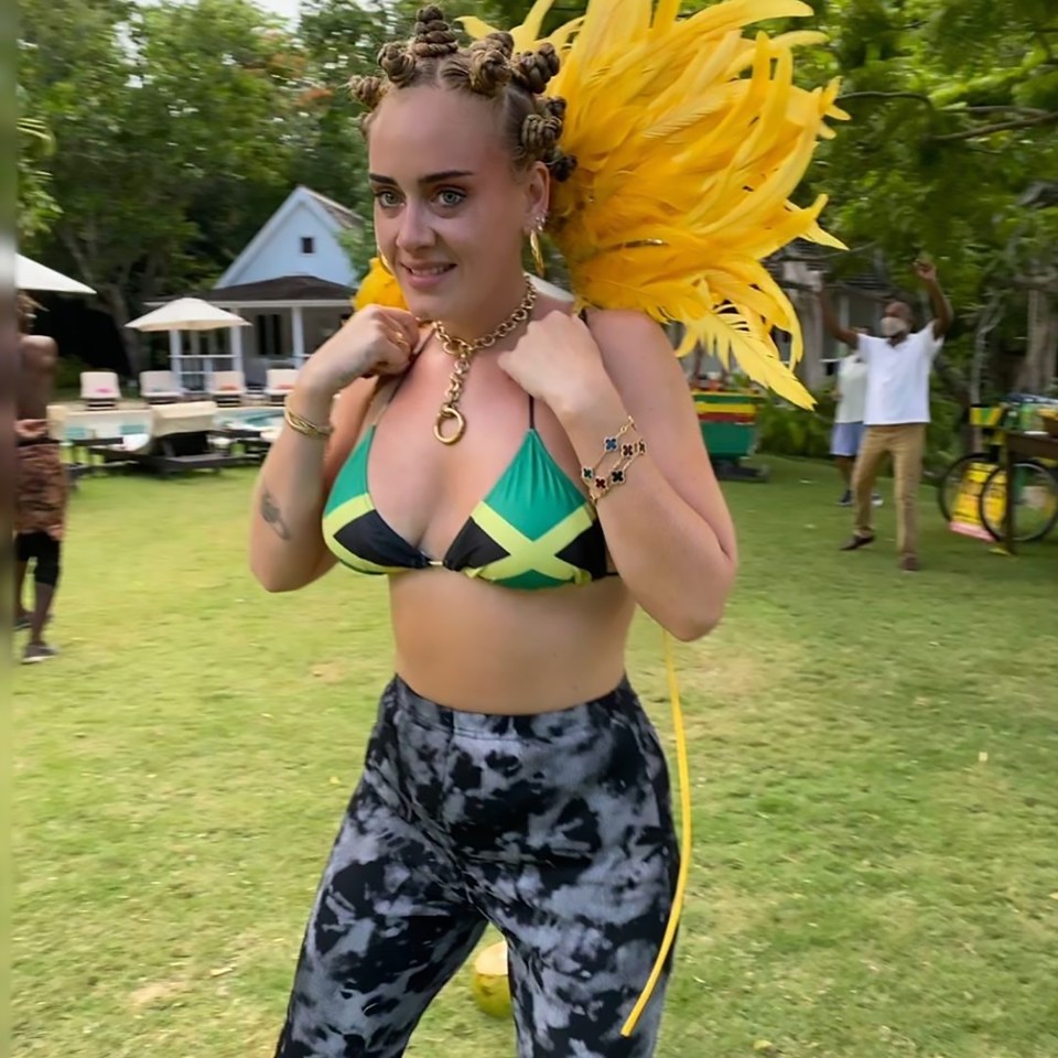 Adele posted a photo of herself wearing Bantu knots and a Jamaican-flag bikini for the cancelled Notting Hill Carnival in 2020