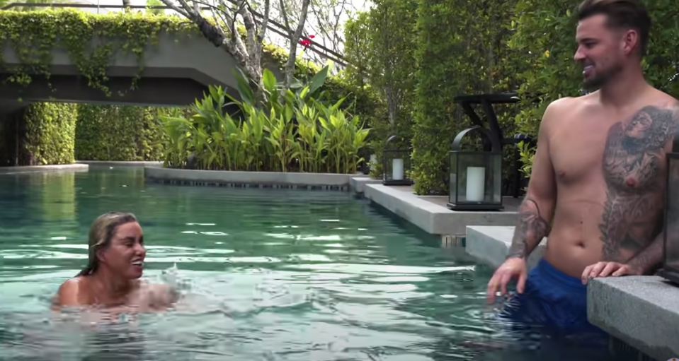 Katie and Carl relax in the pool