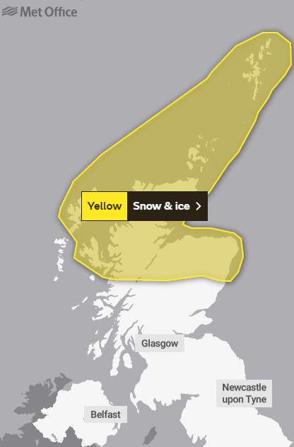 The Met Office has already issued a weather warning for snow and ice in Scotland tonight