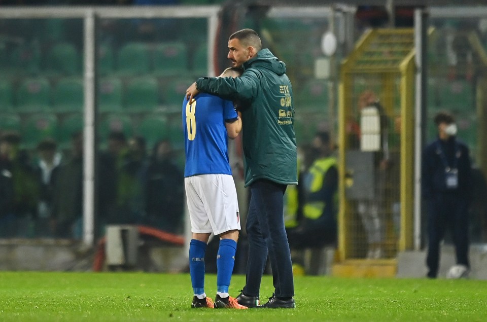 Chelsea’s Jorginho is consoled after Italy fail to qualify for the World Cup