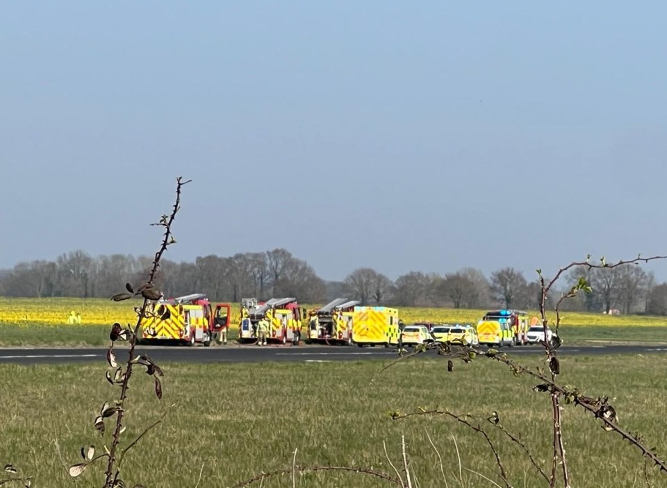 Emergency services at the scene at Beccles airfield