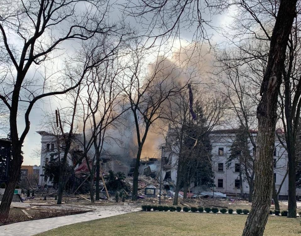 A theatre in Mariupol was hit while 1,200 people were reportedly sheltering inside