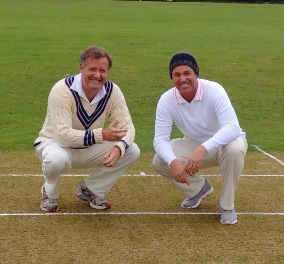 Piers and Shane together as the cricketing superstar played in Piers' annual game against Newick