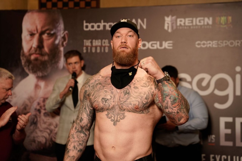 Hafthor Bjornsson weighing in to fight Eddie Hall