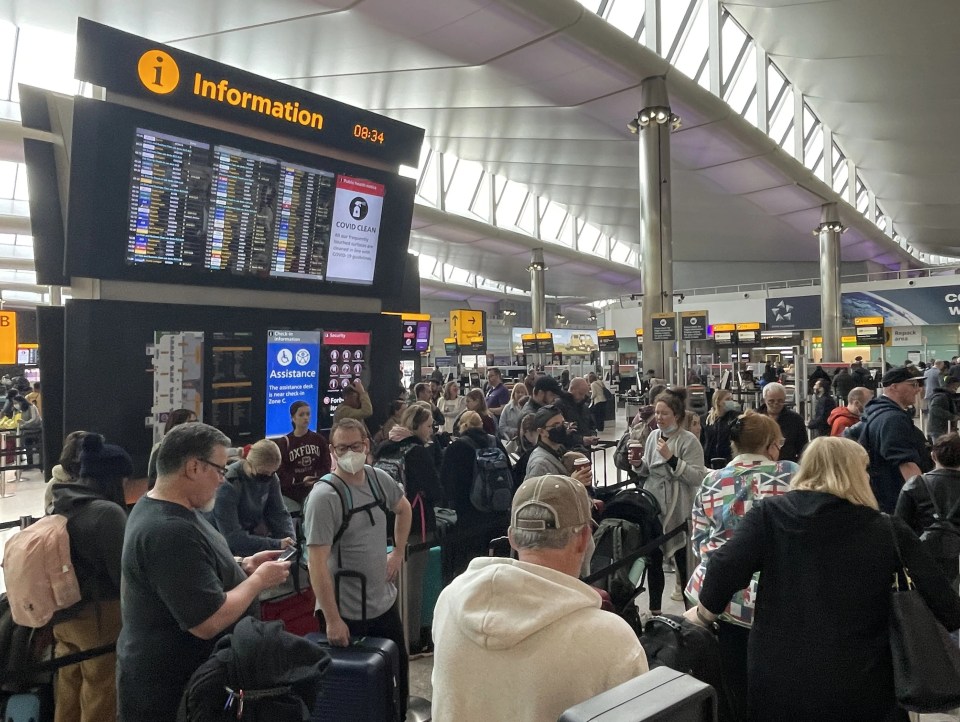 Queues at a busy London Heathrow as people head off for Easter holidays