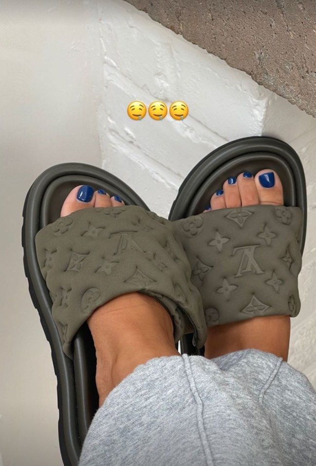 The Love Island star took to Instagram to show off her Louis Vuitton sliders