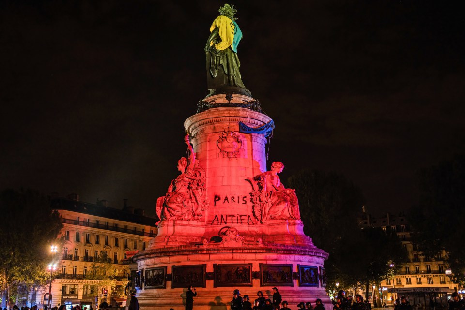 Anti-facist groups were among those who gathered to demonstrate at Place de la Republique in Paris