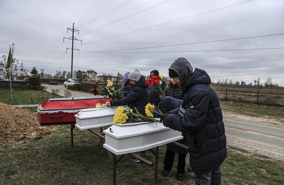 Funeral of two children and their mother who were killed in Bucha