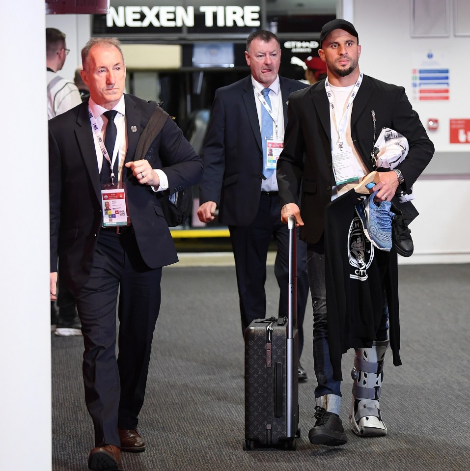 Manchester City star Kyle Walker was spotted with a protective boot at Wembley