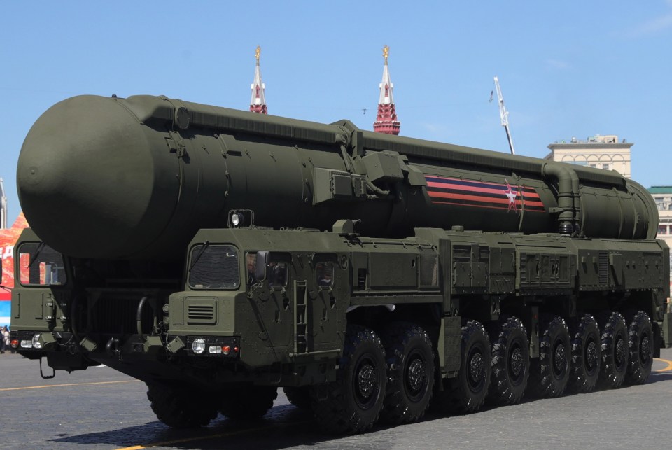 An RS-24 Yars mobile intercontinental ballistic missile system rolls down Moscow’s Red Square