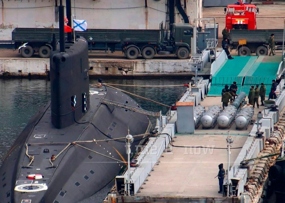 Leaked pictures show Russian Kaliber-type cruise missiles being loaded onto a sub in Crimea