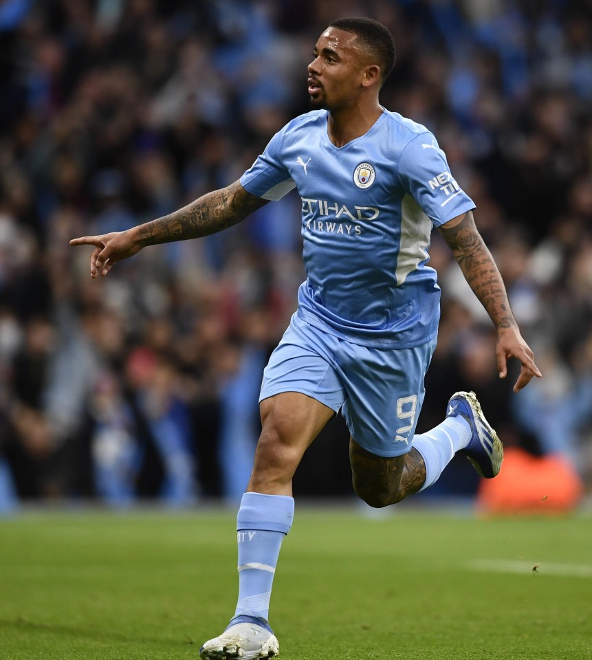 Manchester City's Gabriel Jesus celebrates after scoring his sides first goal against Real Madrid in their UEFA Champions League Semi Final