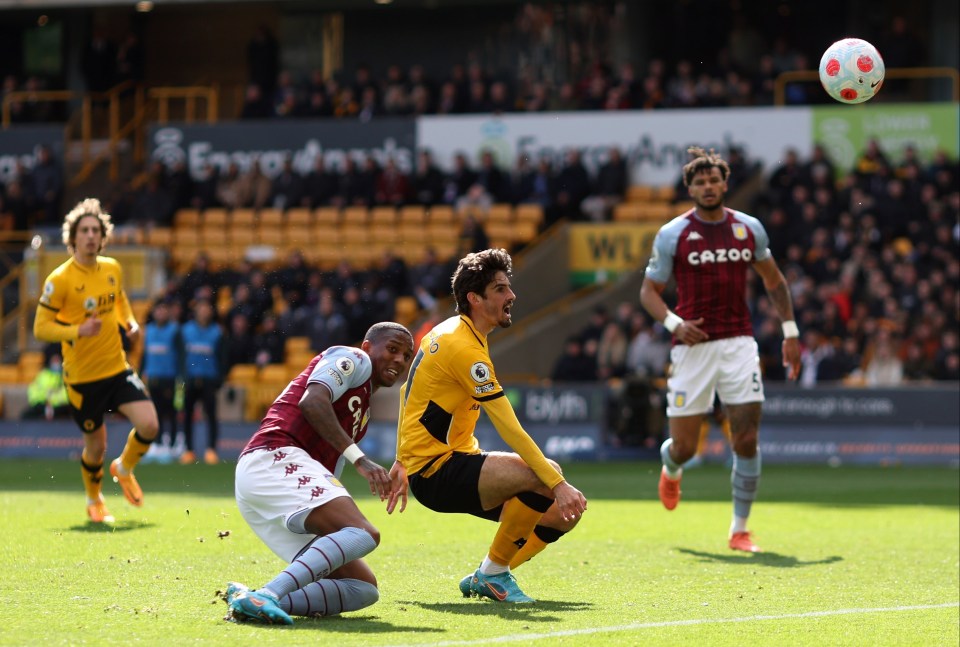 Aston Villa sub Ashley Young stoops to double Wolves' lead by heading an own goal on 36 minutes