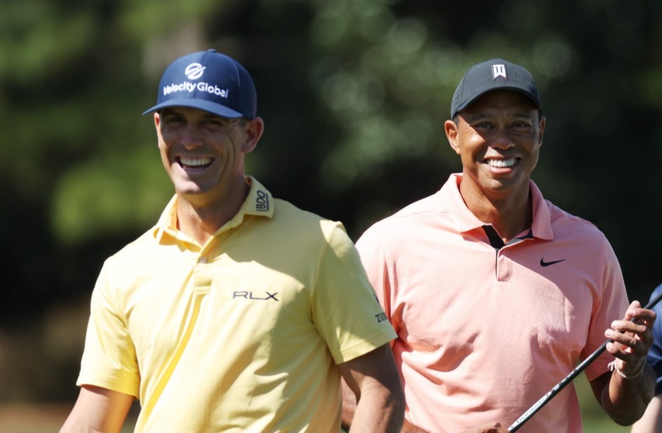 Horschel (left) was full of praise for Woods and says he is ‘giddy’ about him playing in The Masters