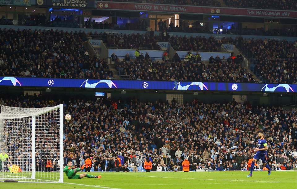 Man City keeper Ederson was beaten all ends up by Benzema