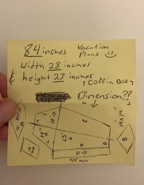 A woman found a chilling post-it note from her ex-partner with a coffin drawn on to match her dimensions