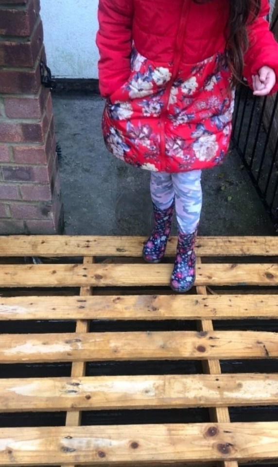 Demi had to put a wooden pallet outside her front door due to flooding