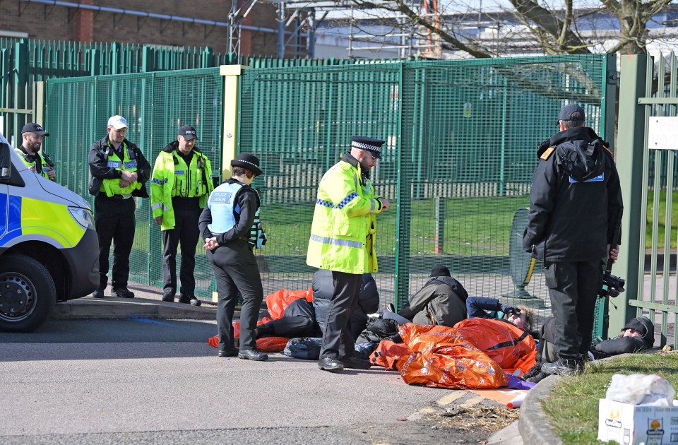 Protesters blockade the Buncefield Oil Terminal, Hemel Hempstead