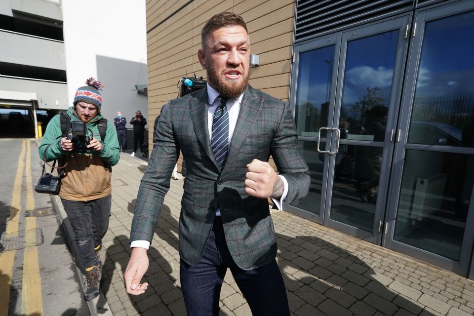 McGregor leaving Blanchardstown Court, Dublin, where he is charged with dangerous driving