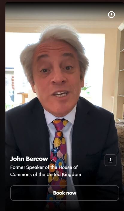 John Bercow has earned an estimated £25,000 from online video greetings