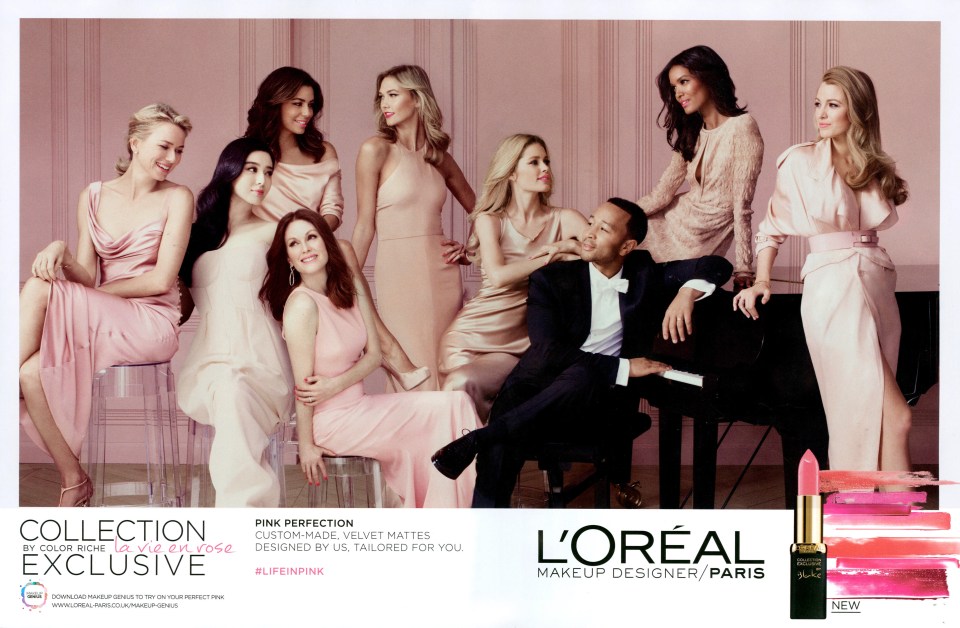 Musician John Legend poses with Hollywood actresses for French beauty brand L’Oreal