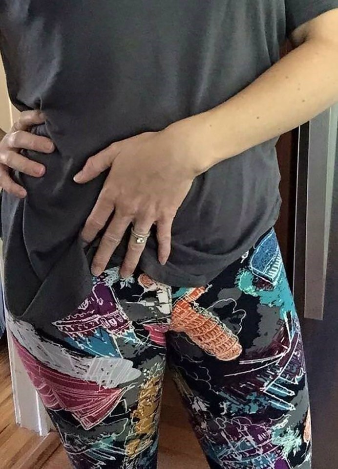 The pattern on these landscape leggings lands in an unfortunate place