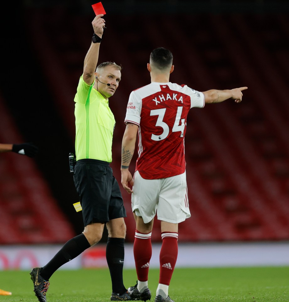 Granit Xhaka has been sent off four times for Arsenal