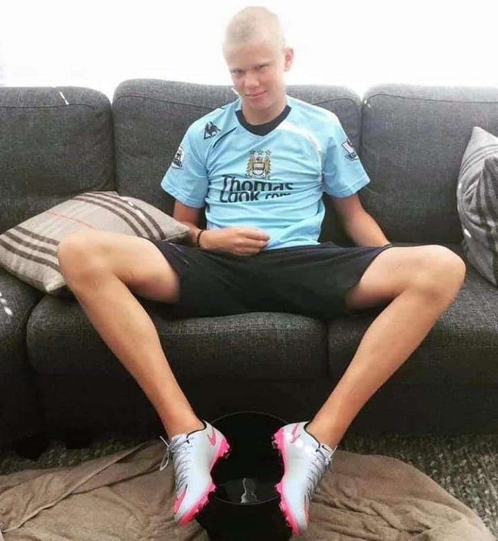 Erling Haaland could often be found wearing a City shirt growing up