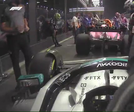 Hamilton was caught on camera after the Saudi Arabian Grand Prix slumped against the wall