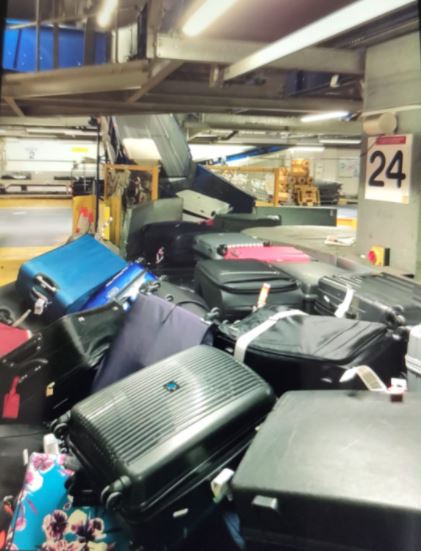 Baggage was seemingly overflowing before making it out to passengers