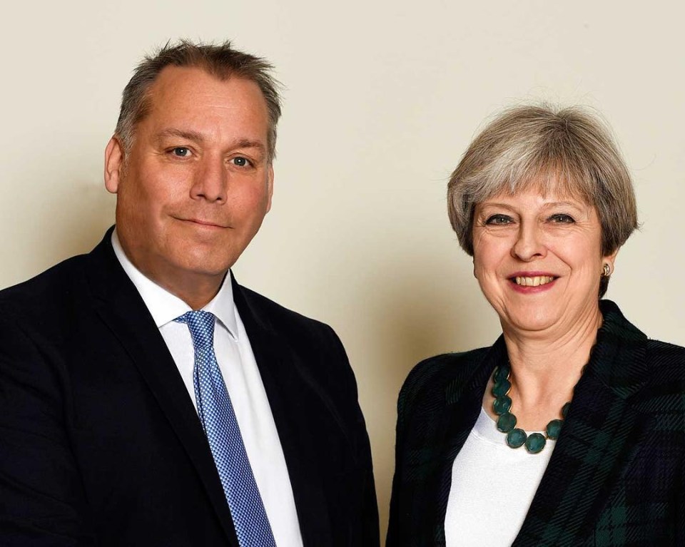 Warburton, seen with Theresa May, allegedly snorted 'line after line' of the class A before stripping naked and groping a woman's breasts