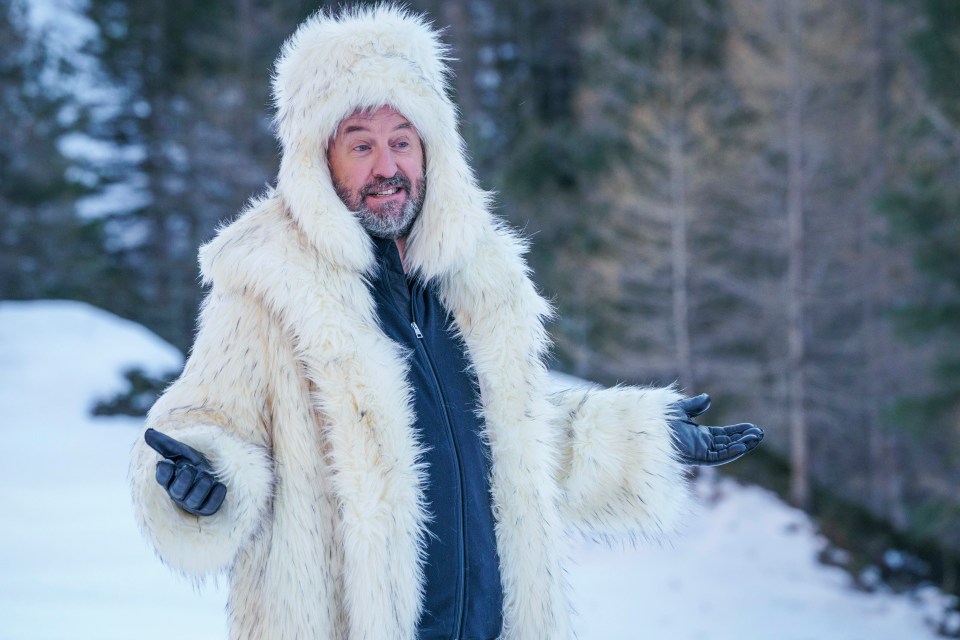 Host Lee Mack was dressed as Brian Harvey in East 17’s Stay Another Day video, to emphasise the cold