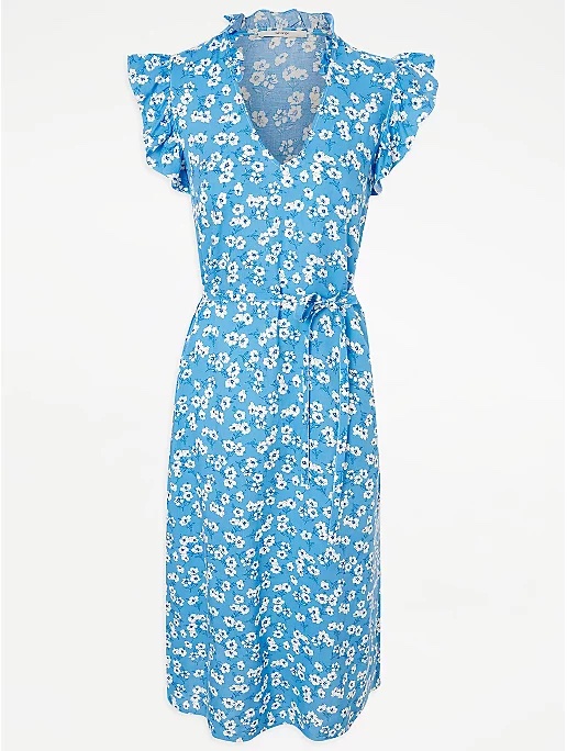 George blue floral print belted midi dress, £17 at Asda