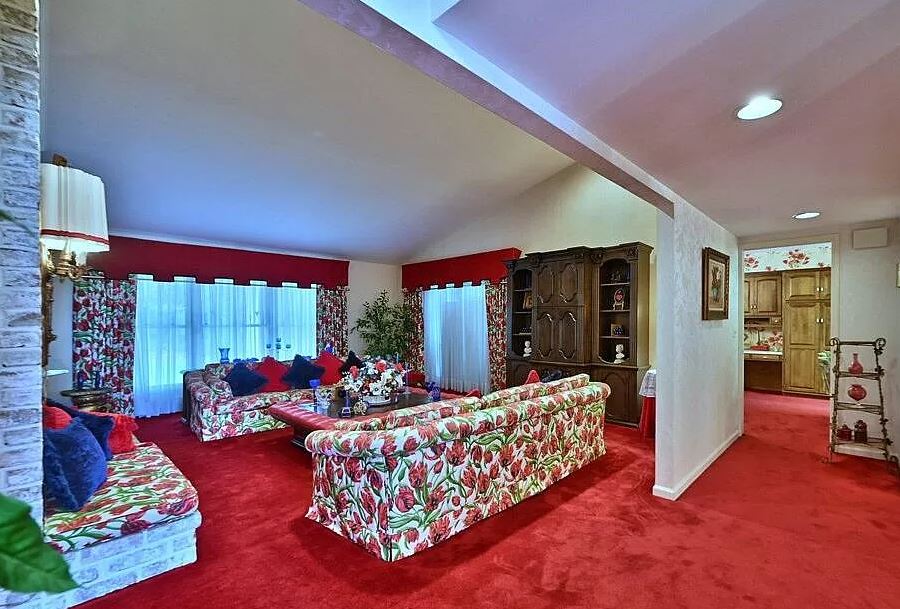 The Pennsylvania home is lined with red carpet in almost every room