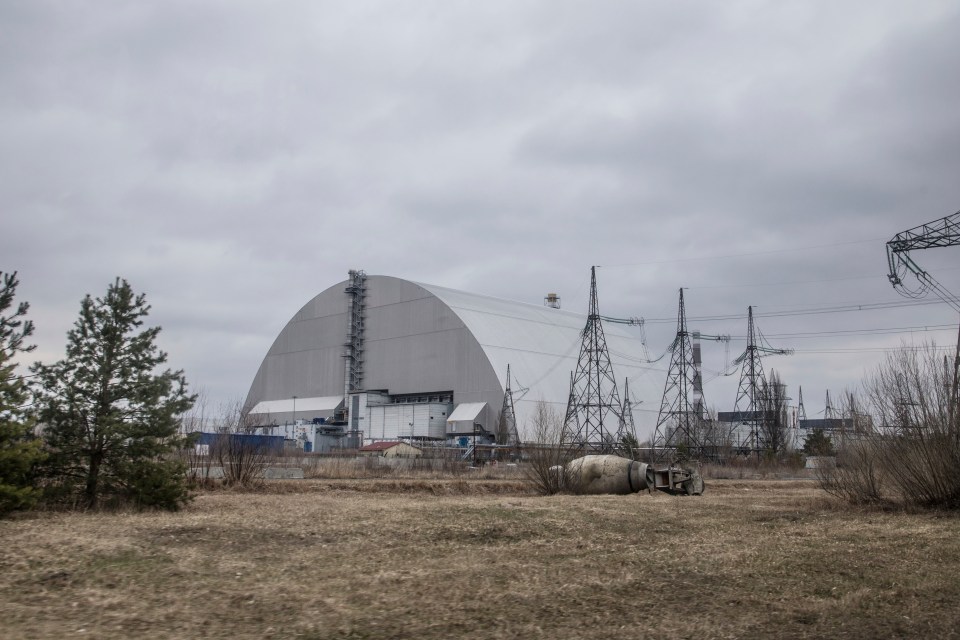 The giant steel dome built around the destroyed Chernobyl reactor