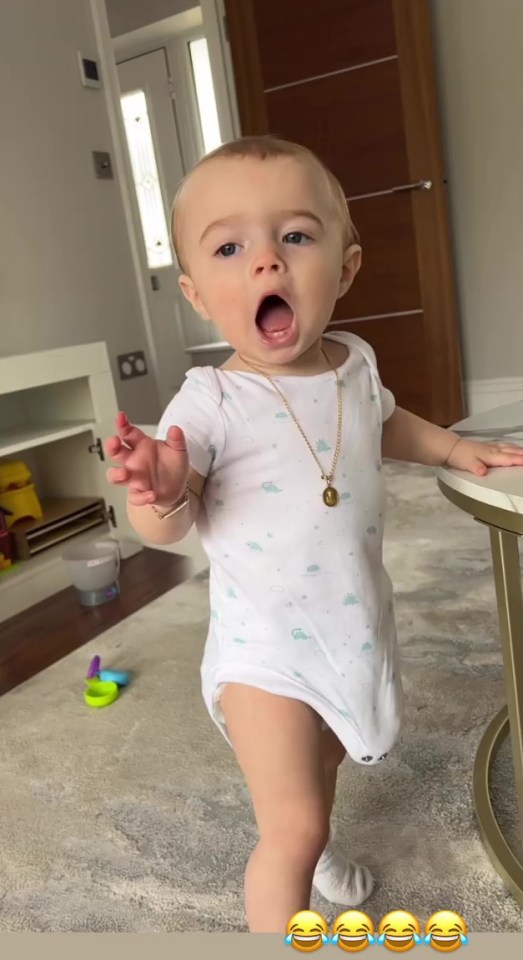 Dani Dyer shared cute clip of son Santi wearing long gold necklace