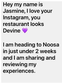 Jasmine reportedly messaged the restaurant and a screenshot was shared on social media