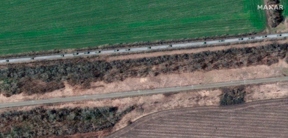 It comes as images of an eight-mile long convoy of hundreds of vehicles – including artillery – were seen east of Kharkiv