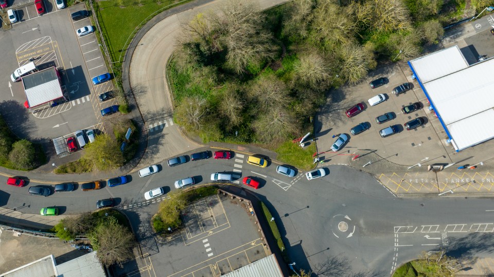 Queues at the Tesco Petrol station in Ely, Cambs, on Sunday morning before it ran out of fuel again