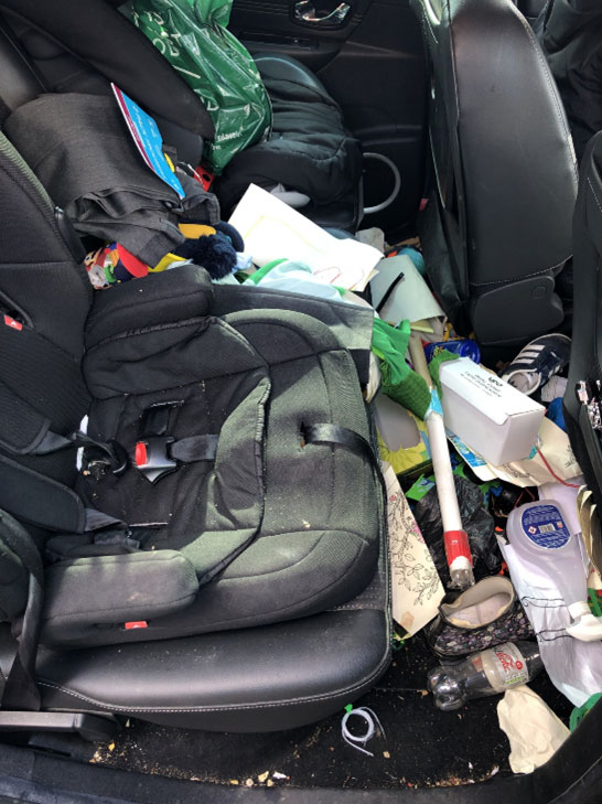 Mum Louise Duffy is the owner of the UK’s messiest car, according to a competition by Euro Car Parts