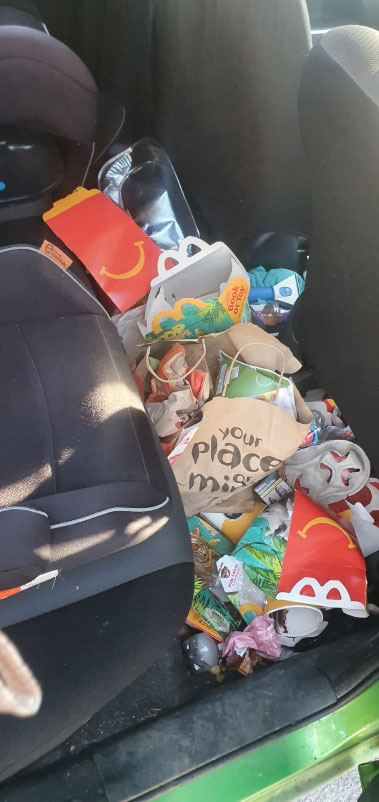 Nando’s fan Marianne Sparkes, 26 and of Macclesfield, says she tries to keep her car clean – but her kids quickly make it messy again