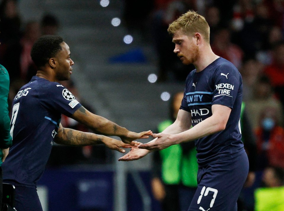 De Bruyne limped off with Raheem Sterling his replacement