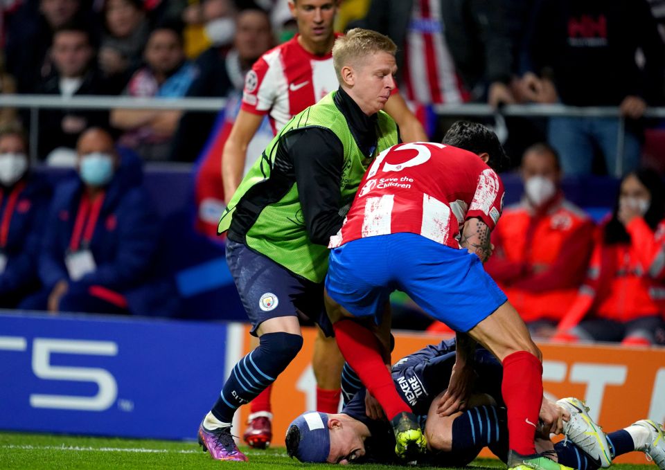 Savic sparked the melee by charging at Phil Foden