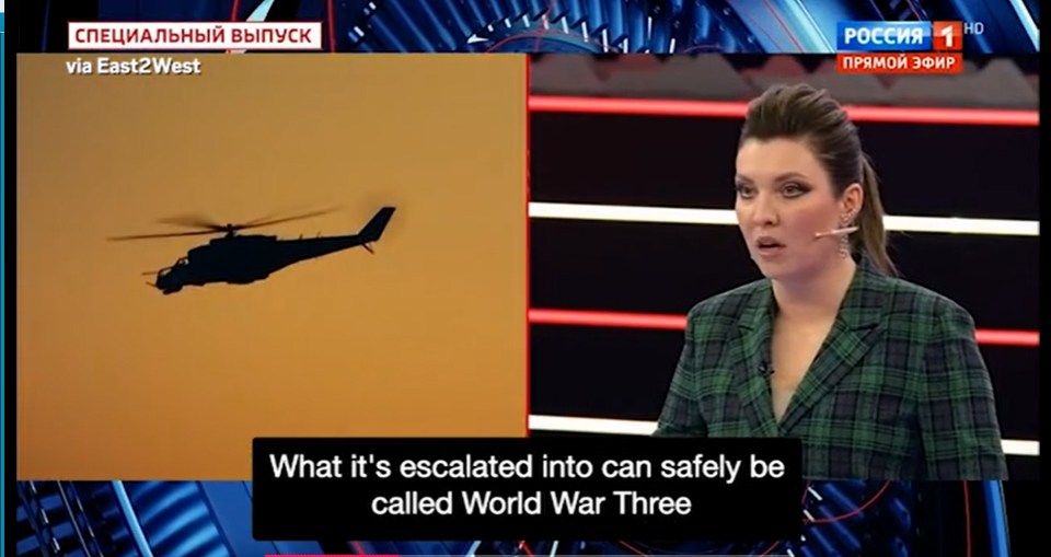 Putin’s mouthpiece Olga Skabeyeva said on state-run TV: 'It can safely be called World War Three. That’s entirely for sure'