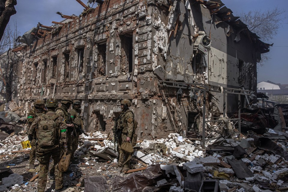 A building in Kharkiv has been completely destroyed by Russian shelling