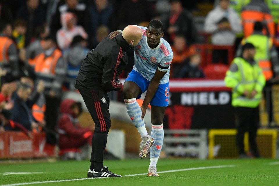 Pogba appeared to have a problem with his right calf