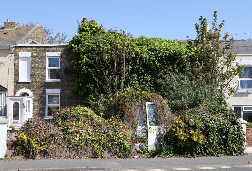 The overgrown greenery has taken over the entire of the front of the property