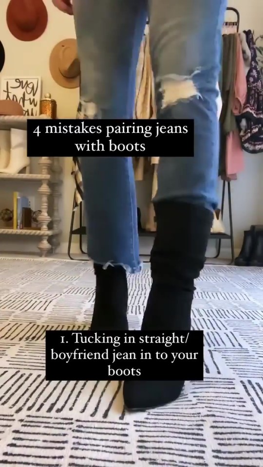 When pairing your jeans with boots, avoid tucking them in